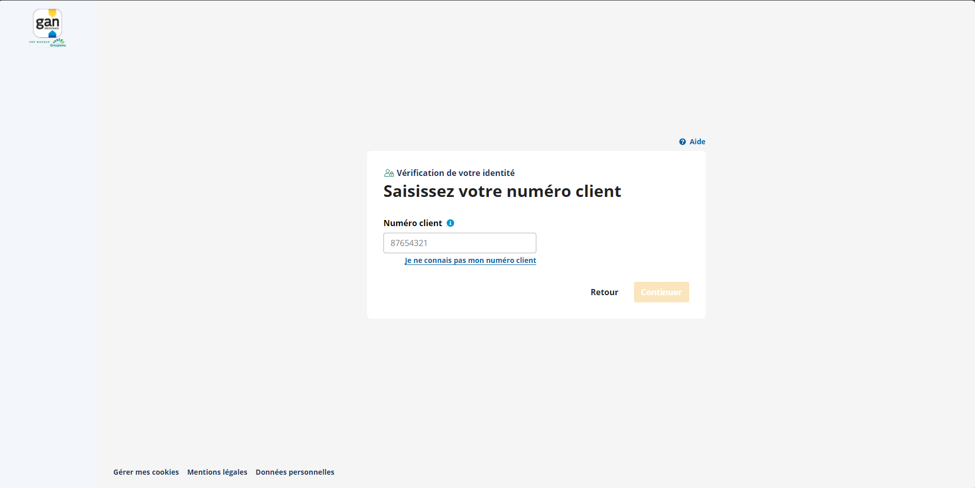 Saisir numéro client